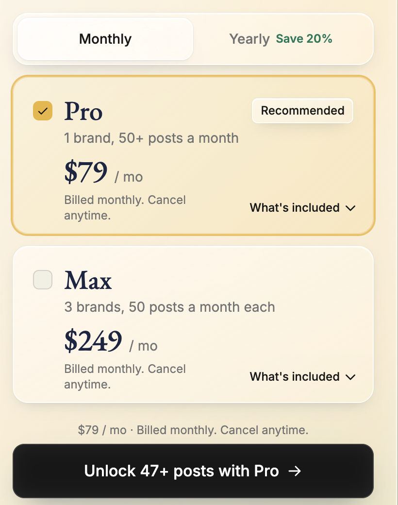 Native.no onboarding screenshot: final setup step before posts are generated
