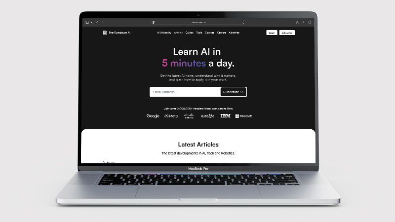 The Rundown AI newsletter homepage screenshot